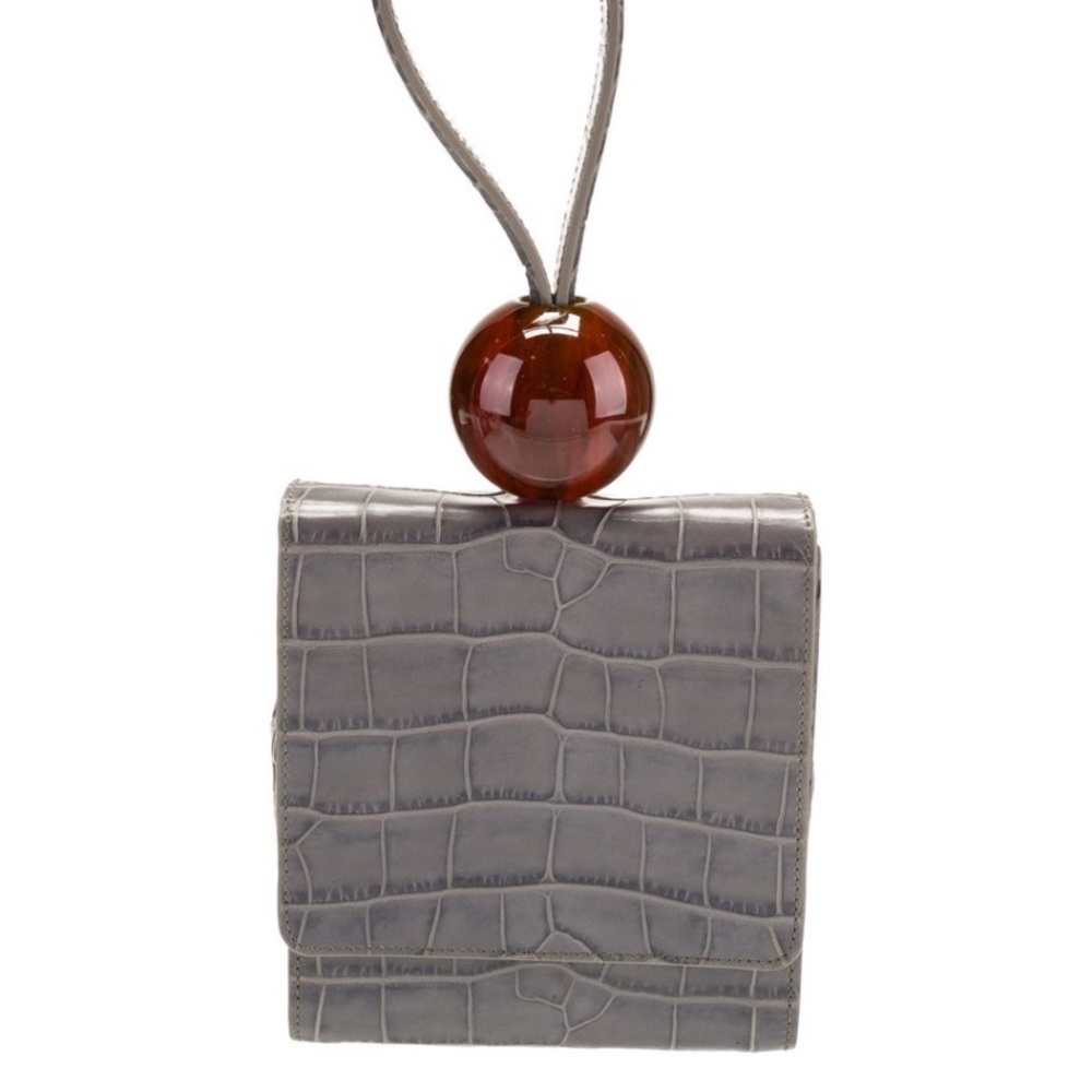 BY FAR Croc-Embossed Ball Wristlet with Brown Ball Accent - Picture 3 of 11